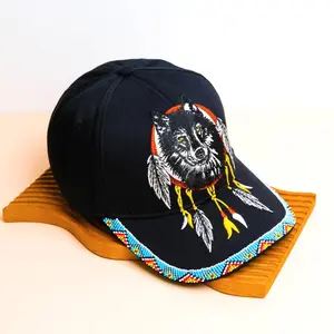 Wolf Dreamcatcher Embroidered Beaded Baseball Patch with Brim Unisex  Native American Style