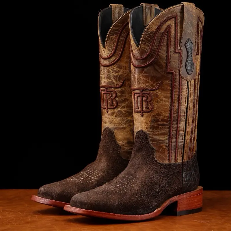 Chocolate Brown Rough-Out Boots - Square Toe