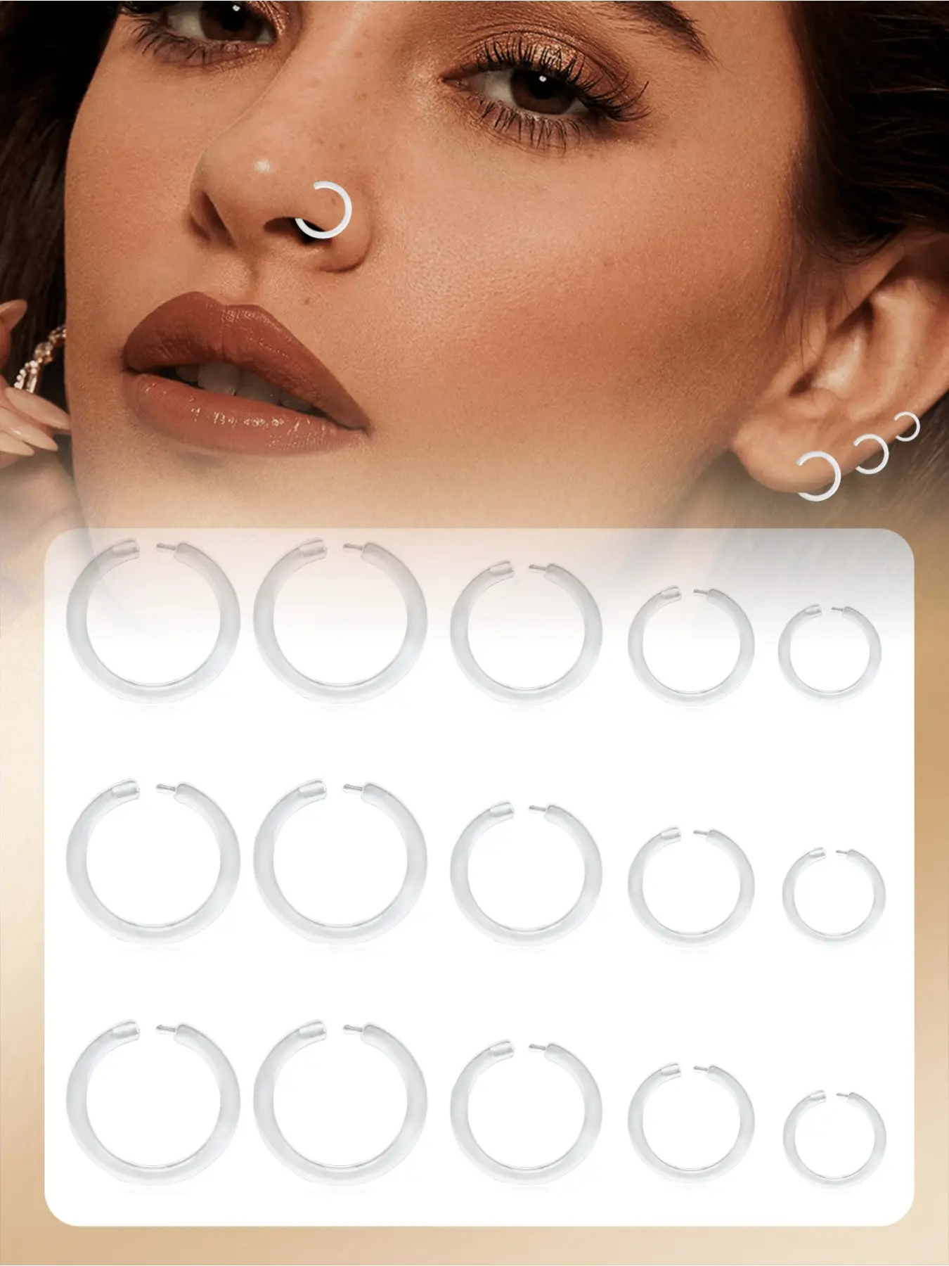 15PCS 16g, 20g Mixed Transparent Nose Septum Retainer, Plastic Nose Piercing Retainer (Suitable For Workplace), Flexible Lip Ring (Suitable For Sports), Invisible Horseshoe Nose Ring, Ear Cartilage Piercing Retainer, Nose Piercing Jewelry