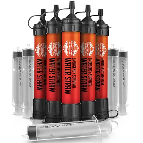5 or 2 High Capacity Emergency Survival Water Straws - Personal Filter for Camping, Hiking, Travel Biking, Survival Preparedness, Lightweight Reusable