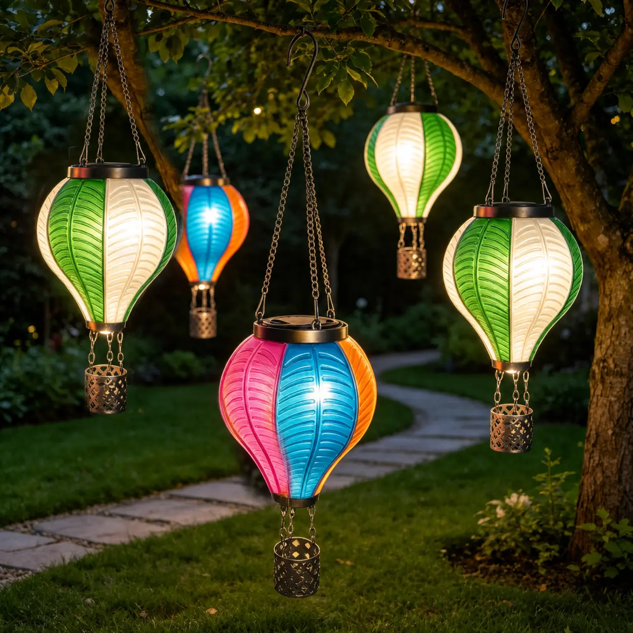 Solar-Powered Hot Air Balloon Lantern - Flickering Flame Plastic Hanging Light for Garden Decor, Waterproof Solar Light for Outdoor Decoration, Ideal Gift for Mom
