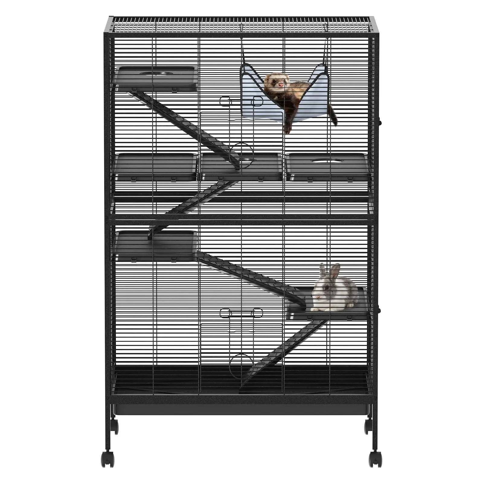 Ferret Cage, 50" h Large Ferret Nation Cage with 5 Removable Ramps, Hammock, Metal Small Animal Cages for Guinea Pigs, Sugar Glider Rabbit, Chinchillas