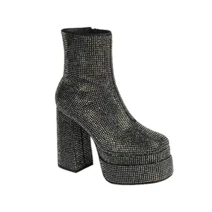 Rhinestone Platform Chunky High Heel Dressy Boots