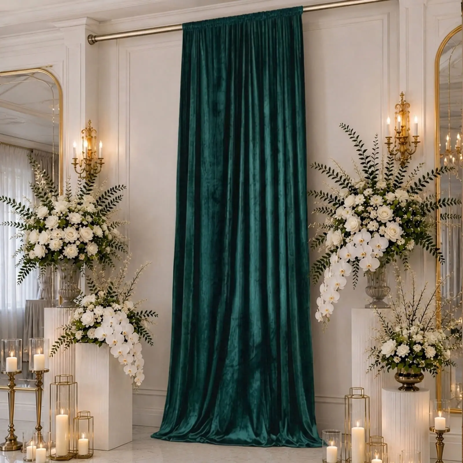 5ft x 16ft Premium Crushed Velvet Backdrop Curtain Hunter Emerald Green – Event Drape Panel & Ceiling Drapery with Rod Pocket, 70% Blackout