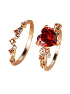 Pair Heart-Shaped Ring Set, Zirconia & Diamond Accent, Elegant Vintage Style, Perfect for Holidays, Mother's Gift, Daily Wear, Women's Rings, Artificial Gemstone Ring
