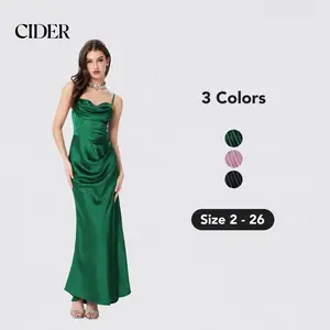Cider [3 colors, size 2-10] Satin Cowl Neck Cami Corset Maxi Dress