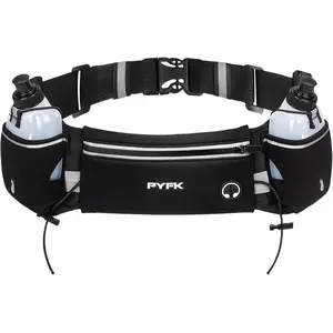PYFK Running Belt with Water Bottles, Hydration Belt for Men and Women, Water Bottle Holder Running Pouch Water Belt, Fanny Pack Fits 7 inches Phones, Waist pack for Runner Jogging