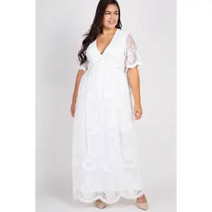 PinkBlush White Lace Mesh Overlay Plus Maxi Dress
