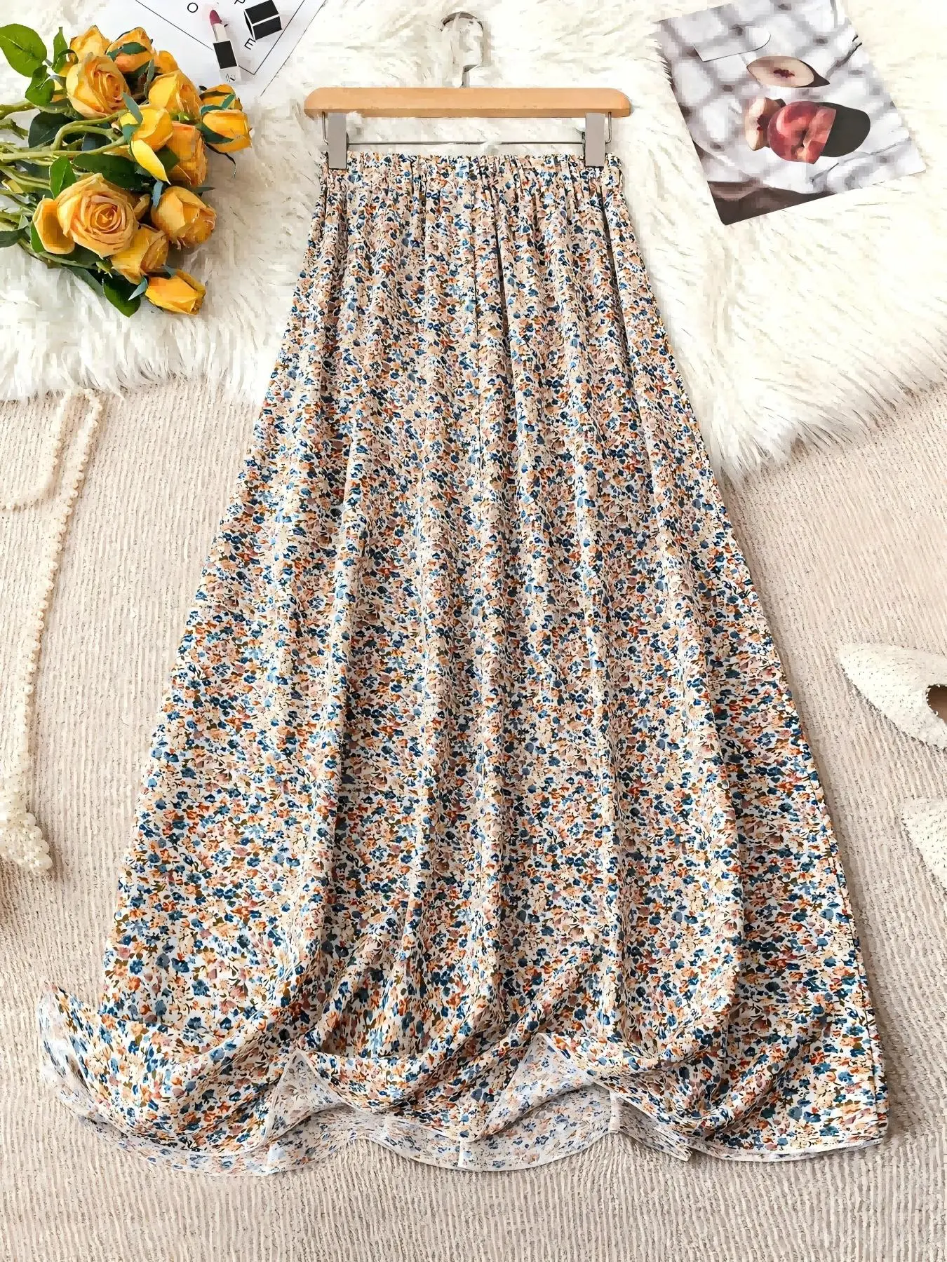 Women's All Over Print Floral Skirt, Elegant Boho Bohemian Fashion Casual Everyday Loose Long Beach Skirt for Daily Outdoor Wear, Women Bottoms for Summer, Flowy Casual Skirt