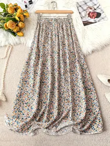 Women's All Over Print Floral Skirt, Elegant Fashion Casual Loose Long Skirt for Daily Outdoor Wear, Women Bottoms for Summer