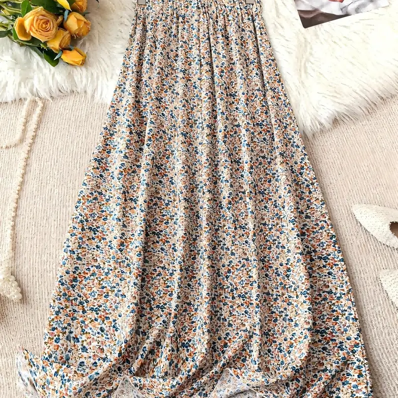 【Black Friday】Women's All-Over Floral Print Boho Skirt, Elegant Casual Loose Long Beach Skirt for Daily Outdoor Wear, Flowy Summer Bottoms