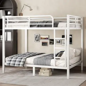 Full over Full Bunk Bed Heavy-Duty Metal Bunk Bed Frame for Teens and Adults,Space-Saving/Noise Free/No Box Spring Needed,White