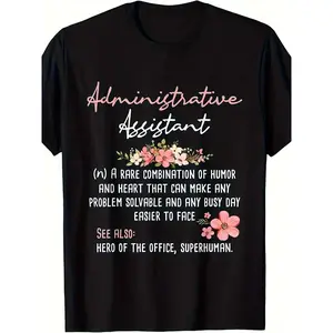 BDHJYDB Administrative Assistant - Admin Office Assistant Secretary Gift Unisex T-ShirtSame style for men and women 2025 summer short-sleeved printed T-shirt pure cotton 220G, Corporate Clothing, Workwear Apparel, Graphic Tee, Retro Design, Breathable