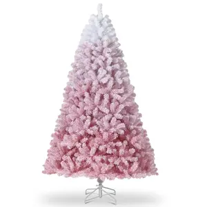 9Ft Pink Christmas Tree,Snow Flocked Artificial Christmas Tree with 800ww LEDs Lights & 288 Branch Tips & Sturdy Metal Stand, Xmas Decoration for Home Office, Party, Holiday, Pink Gradient