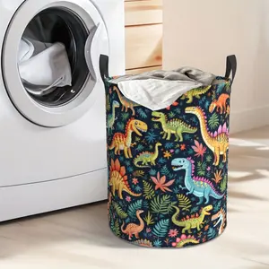 Dinosaur Foldable Laundry Basket With Handles, Classic Style Round Fabric Hamper, Oxford Cloth, Large Capacity, For Bathroom Decor And Accessories, Bathroom Organizers And Storage, Room Decor, Laundry Hamper, Local Warehouse, Laundry Baskets