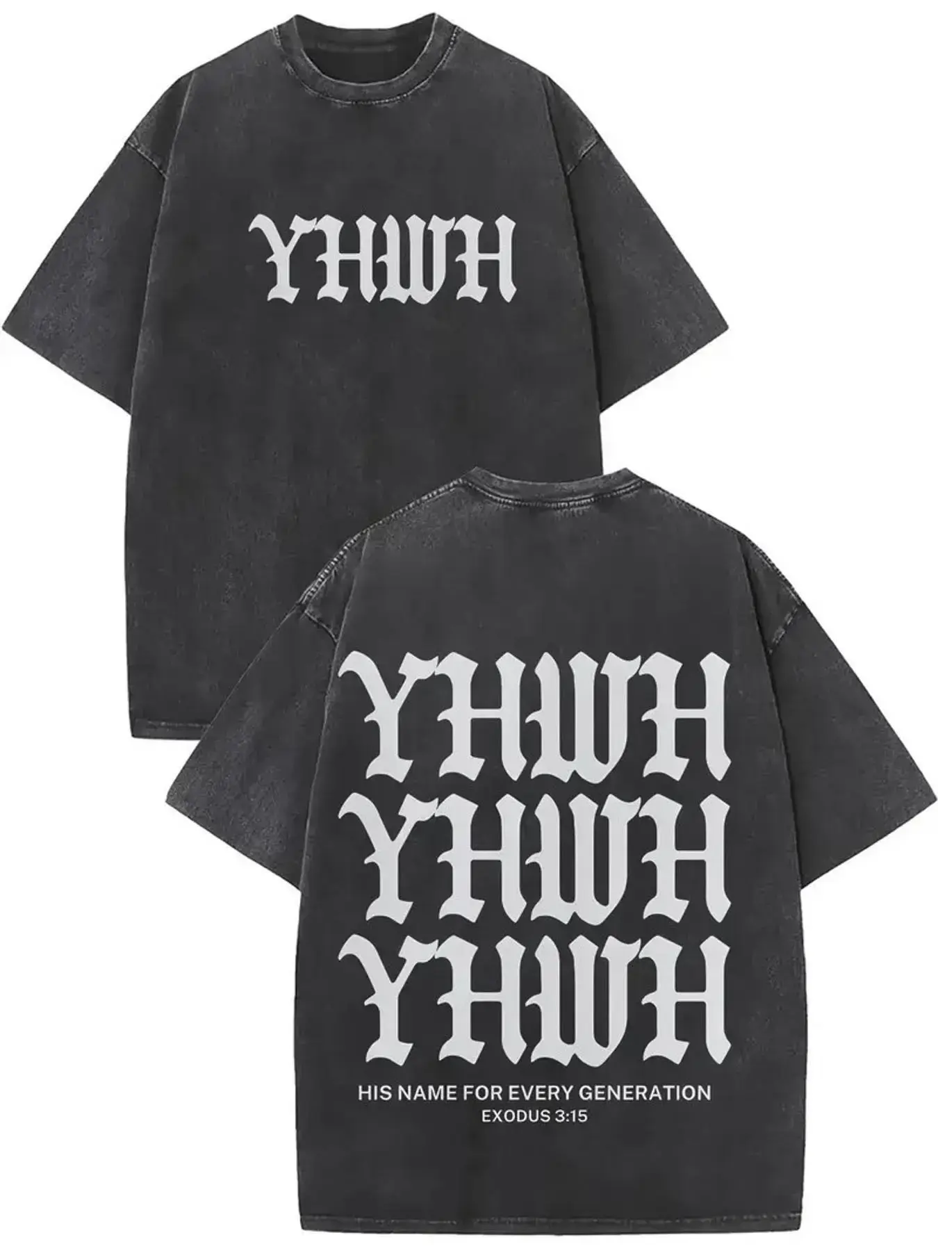 Vintage Washed Double Sided YHWH Exodus 3:15 Gothic Text Graphic Tee,Oversized Minimal Faith Shirt,Y2K Christian Short Sleeve Unisex Relaxed Fit Stylish Streetwear