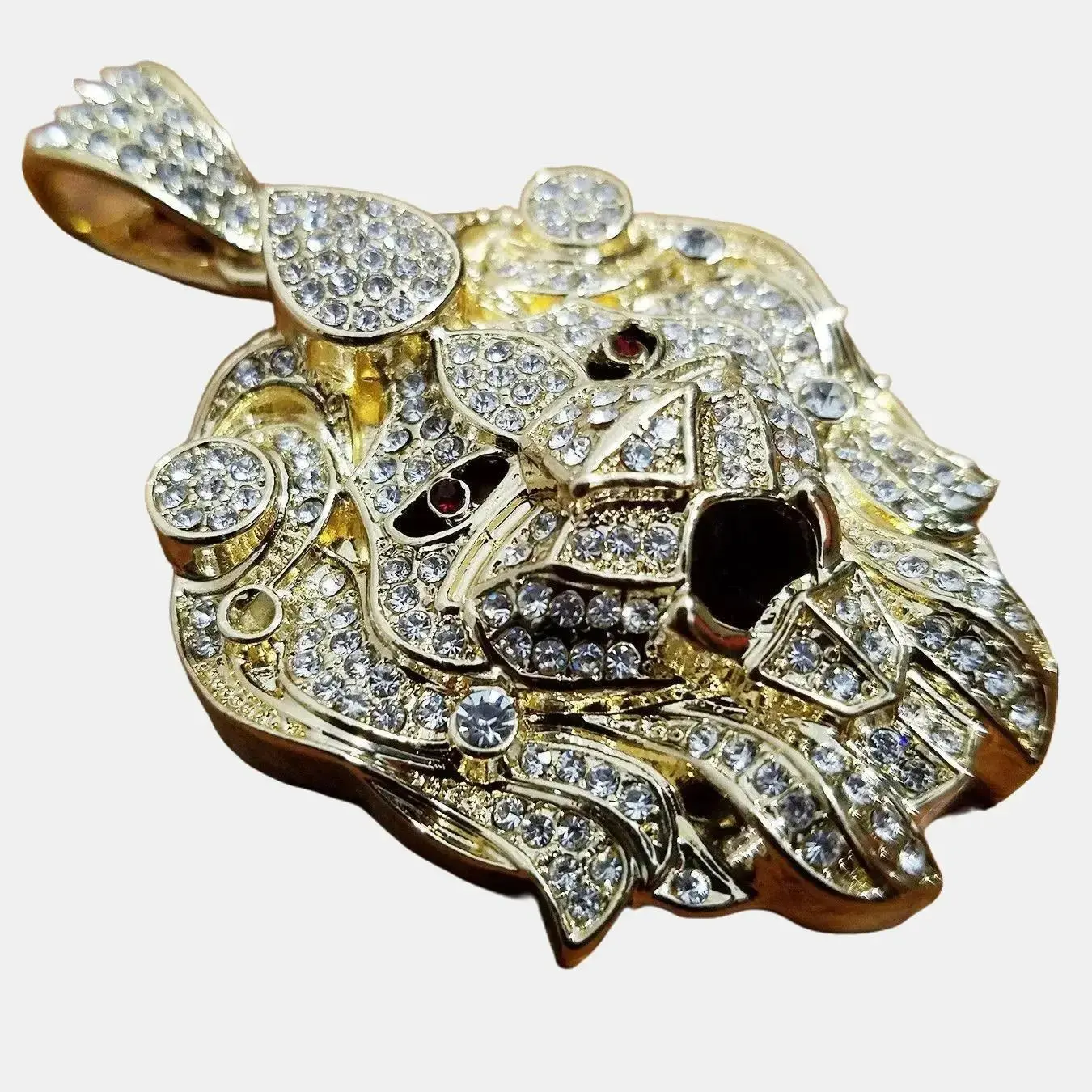 MaxBling81 Large Lion Head Pendant, 55x45mm Polished Gold-Silver Plated Hip Hop Statement Charm with Cubic Zirconia, Men's Jewelry for Men & Women