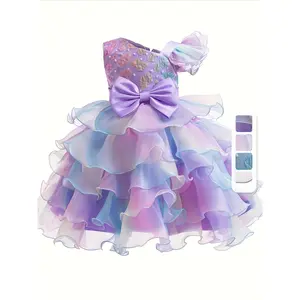Princess Dress Perfect Birthday Party Ombre Flounce Girls Dress with Large Bow and Layered Ruffles Occasions