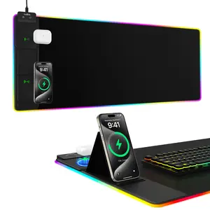 XXL Gaming Mouse Pad with Magnetic Wireless Charging, RGB Black Mousepad Desk Mat with 15W Fast Charger, Waterproof Laptop Writing for Office, Home, Gaming Desktop Accessory  gaming desk accessories gaming room SummerWins DealsforYouDays