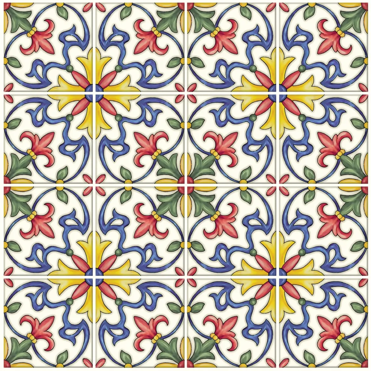212 MAIN InHome NH2365 Tuscan Peel & Stick Backsplash Tile Stickers - Multicolor, High Shine Italian Floral Print, Home Improvement Decorative Tiles