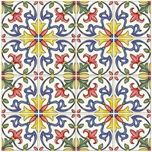 212 MAIN InHome NH2365 Tuscan Peel & Stick Backsplash Tiles Sticker - Multicolor, High Shine Italian Flower Print Decor, Floral, Decorative, Classic