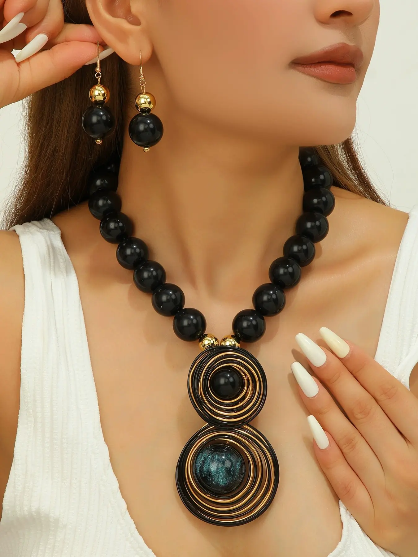 Boho Handmade Aluminum Wire Beaded Necklace Gift Set Statement Geometric Jewelry for Women Unique Jewelry