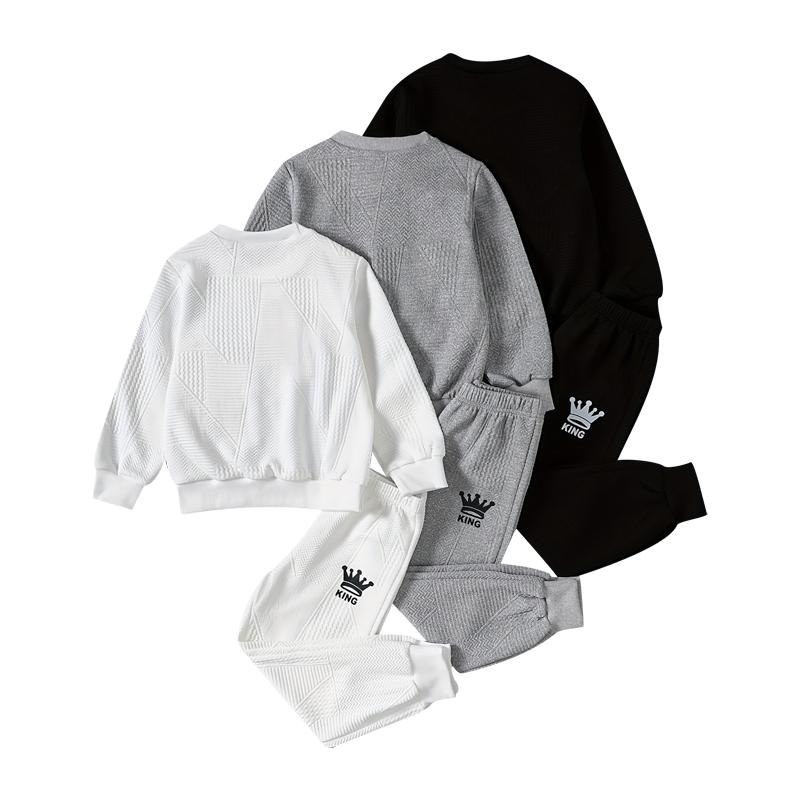 6-Piece Boys' Sweatshirt Set with Letter Print Long-Sleeve Pullover Sweatshirt and Joggers, Ages 3-14