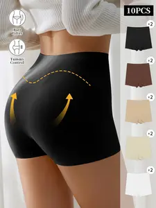 10PCS Women's High-Waisted Comfortable Plain Color Underwear, Fitted Design for All-Season Wear, Casual Style for Daily Use