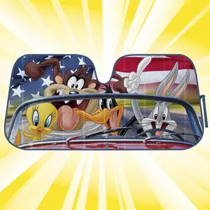 Warner Bros Looney Tunes Sunshade for Front Windshields - Drive with Bugs Bunny, Daffy Duck, Taz, and Tweety Bird, Accordion Auto Shade Universal Fit for Cars, 57x27 Inches