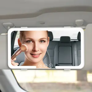 Car Sun Visor Vanity Mirror, Rechargeable Makeup Mirror with 3 Light Modes & 60 LEDs - Dimmable Clip-on Rear View Sun-Shading Cosmetic Mirror