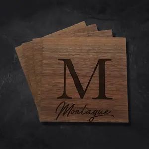 Monogrammed Surname Personalized Wood Coasters
