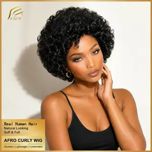 Glueless Wear and Go Wig Short Afro Curly real Hair Wigs for Black Women Kinky Afro Wigs 70s Afro Puff Glueless Neutral Wig for Daily Party Use | toupee | soft locs | half wig | volumizing hair pieces |  part wig | Women dealsforyoudays