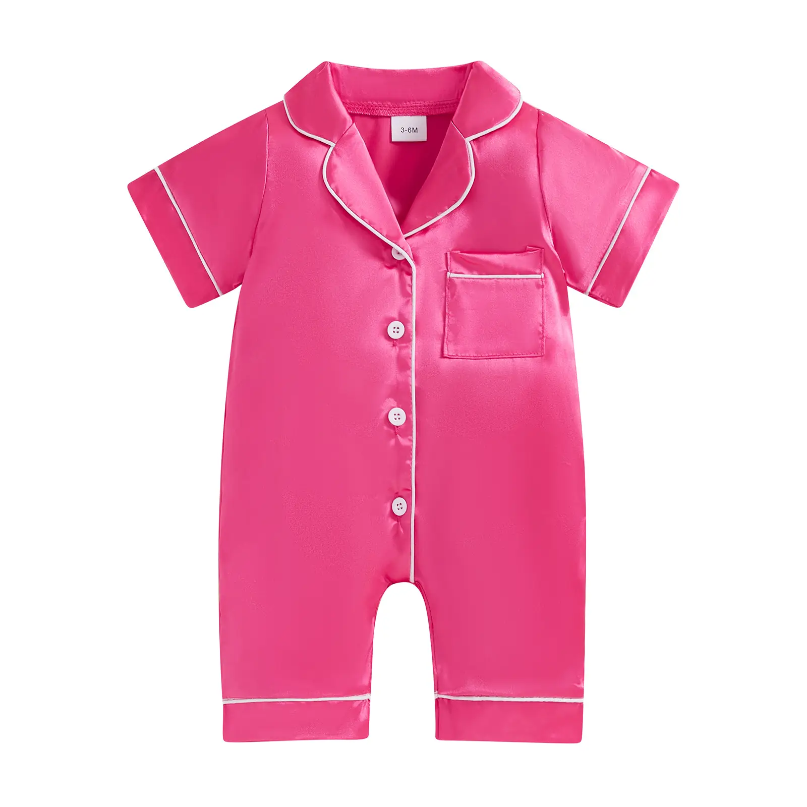 Newborn Baby Boys Girls Silk Pajamas Romper Button Up Short Sleeve Satin Infant Jumpsuit Shorts Nightgown#Springtok