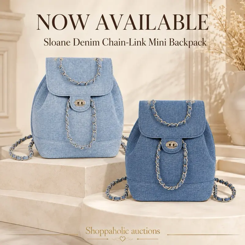 Denim Sloane Chain-Link Mini Backpack, Functional Daily-Use Luggage Bag