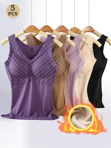 2/3 Pcs JOINBUY Solid Contrast Thermal Underwear Top Casual Comfy Warm V Neck Sleeveless for Fall Winter Daily Wear Regular Size Womenswear Polyester Fit Spring sleeveless tops in rome Breathable Ice Silk Low Waist tydal womens  zip  up  sports  bra activ