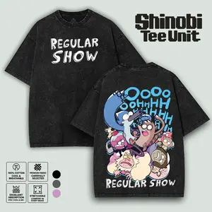Regular Show Oversized Tee 260GSM Cotton Short Sleeve Crew Neck T-Shirt with Front & Back Trippy Cartoon Print for Men Casual Streetwear graphic tee