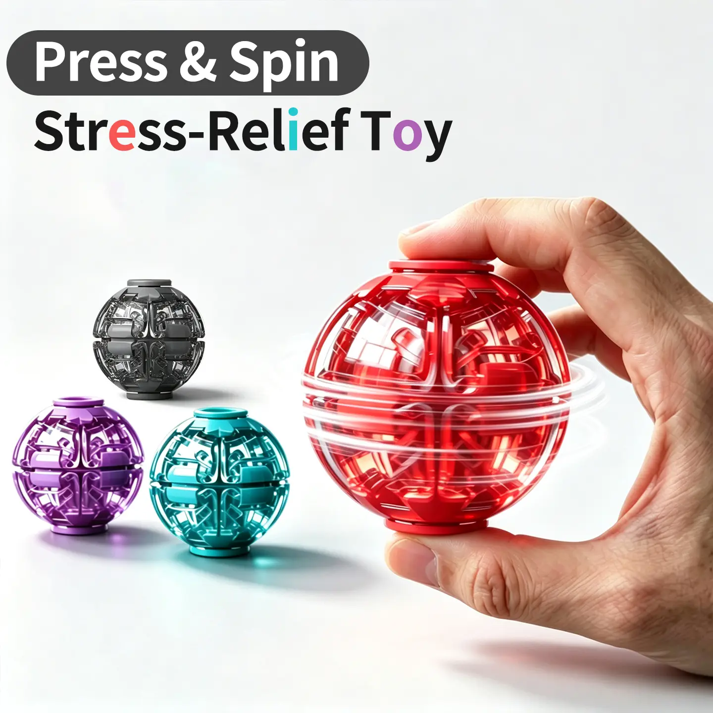 Sensory Rolling Ball Toy for All Ages, Montessori Press-to-Spin Fidget Ball, Smooth Gyro Spinner Toy, Relaxing Stress Relief Gadget for Babies, Kids & Adults, Portable Handheld Interactive Toy