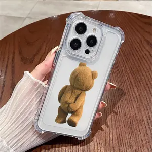 Cute Puppet Bear Anti-Drop Cell Phone Case , Reinforced 4 Corners Airbag Shockproof Clear Cover For iPhone16 15 15Pro Max 14 14Pro 13 12 11 X 16promax
