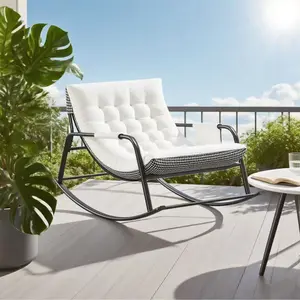 Rocking Papasan Chair, Indoor Outdoor Patio Rocking Chairs, Double Papasan Chair with Cushion, Oversized Modern Rocker Chairs for Living Room, Bedroom, Porch, Garden  White function sunshine rock recliner