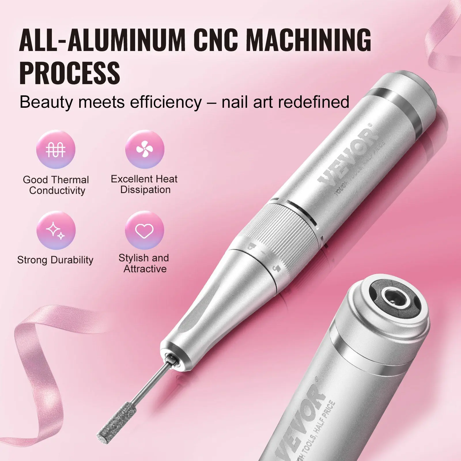 VEVOR Unisex Electric Rechargeable Nail Care Drill, 40000RPM Portable Cordless E File Machine, 2600 mAh LCD Display Acrylic Gel Grinder Tool (Bits + Bands: 6 Bits, 50PCS Sanding Bands) for Beginners/Pros, Single Item Manicure Pedicure Supplies