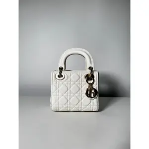 Pre-owned Dior Leather Mini Bags Christian Mini Lady White Lambskin Cannage Bag