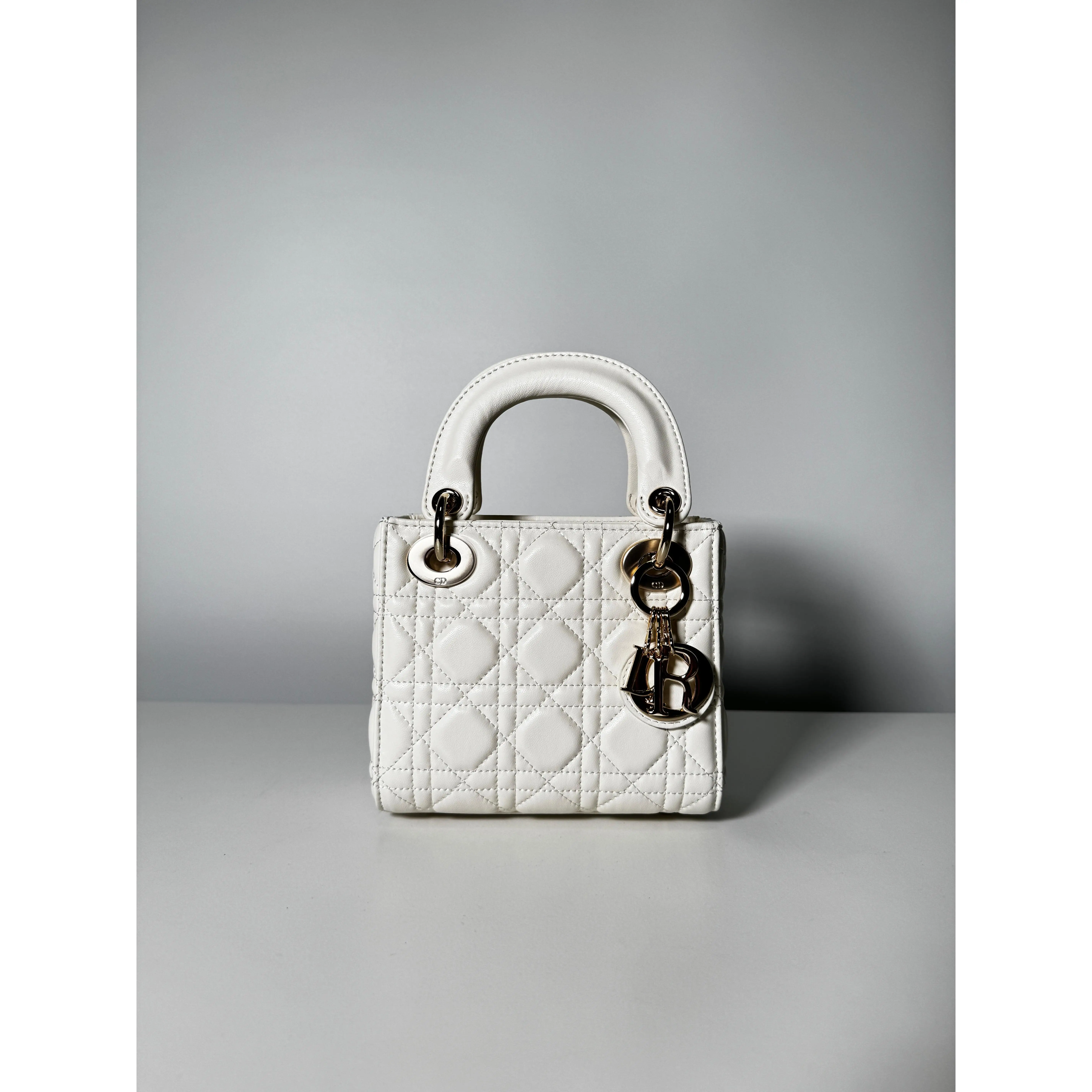 Pre-owned Dior Leather Mini Bags Christian Mini Lady White Lambskin Cannage Bag