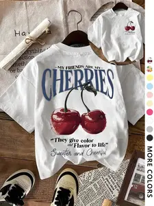 Lemon Print Fruit Summer Vacation Loose Fit T-Shirt Fitted, Casual Streetwear Youth Comfortable Campus Fashion, Front Back Dual Face Printing
