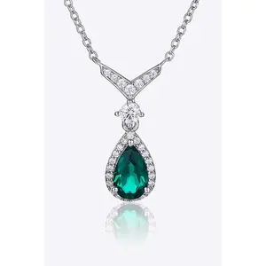 Lab-Grown Emerald Teardrop Necklace