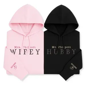 Custom Couple Matching Hubby and Wifey Embroidered Hoodie – Personalized Hoodie With Name Date, Anniversary Gift, Valentines Day Gift for Her