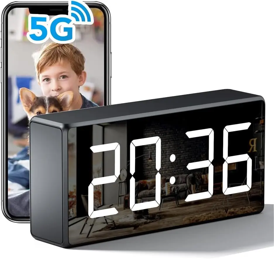 Indoor Wireless Security Camera Device - Dual-Band 2.4G/5G WiFi, 5MP Alarm Clock Nanny Cam, Motion Sensor, Night Vision for Baby Monitoring, Wireless Surveillance Camera