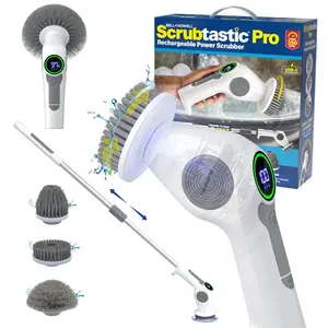 Scrubtastic Pro Electric Spin Scrubber – Rechargeable, Extendable Multi-Purpose Tile, Grout, Bathroom, Floor & Bathtub Cleaner with 3 Rotating Brush Heads