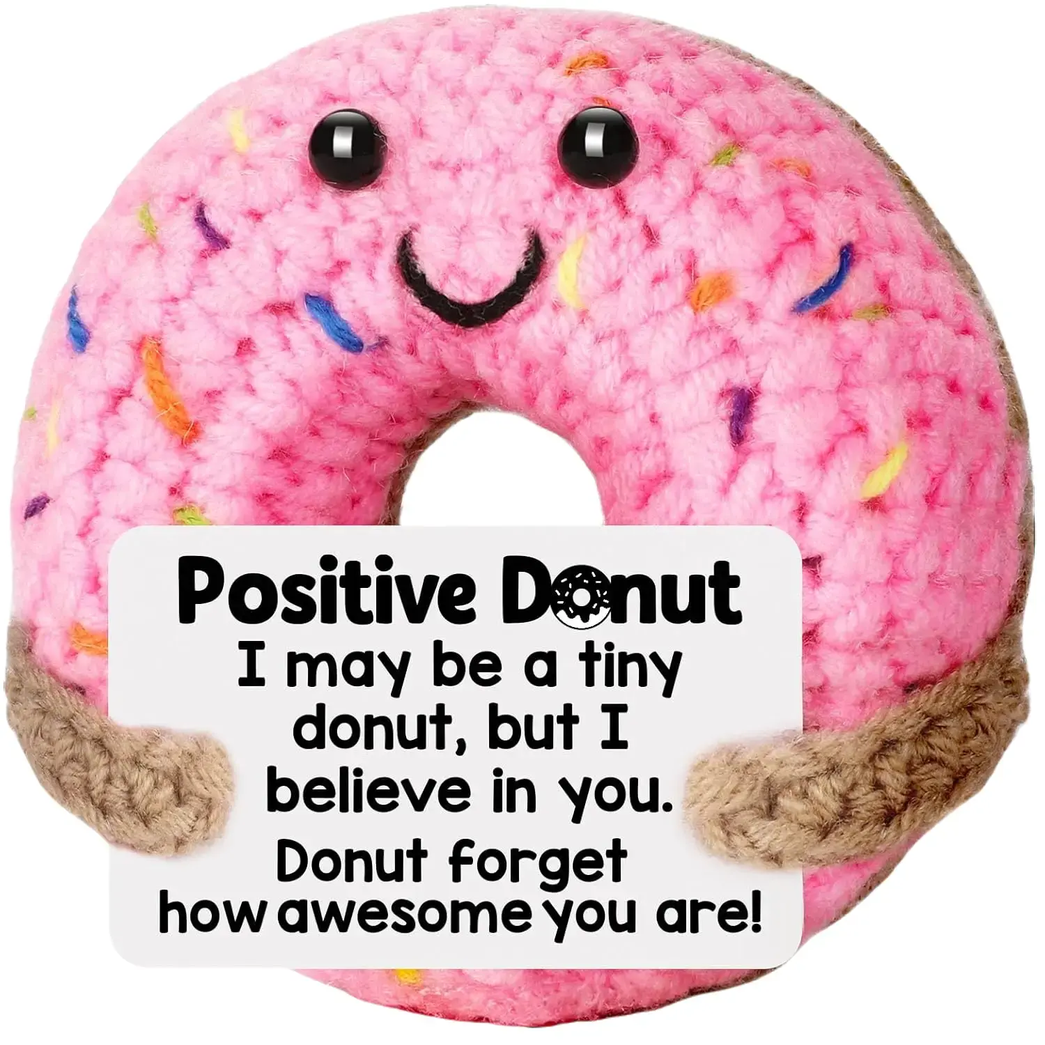 Handmade Amigurumi Crochet Cute Donut - Small Soft Adorable Stuffed Toy, Funny Gifts for Female Work Besties - Birthday Christmas Stocking Stuffer, Girl