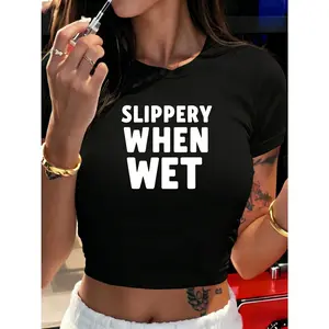 Women's Slim-Fit Y2K Pattern Print Short T-Shirt, Summer Choice