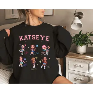Katseye Cartoon Character Sweatshirt, Katseye Members Shirt, The Beautiful Chaos Merch Tour Hoodie, Korea Kpop Beautiful Chaos Tour Concert Outfit, Unisex Sweater Pullover Tee